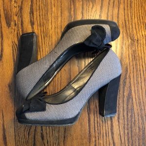 Ann Marino black suede bow heels